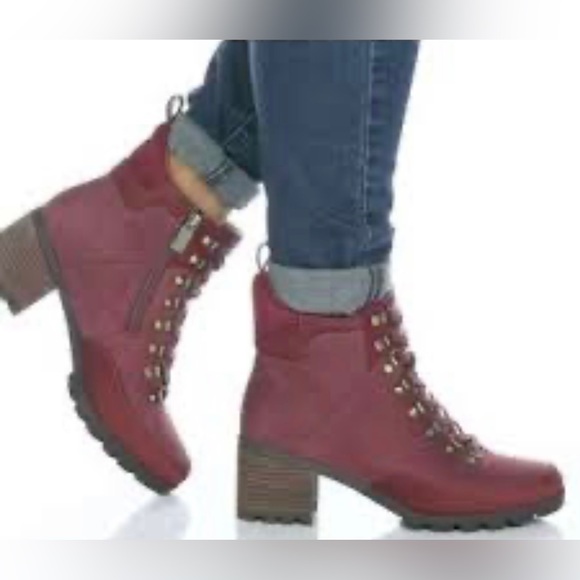 Vionic Womens Spencer Burgundy Combat Boots Size 6.5 Medium (B, M) - Picture 2 of 16